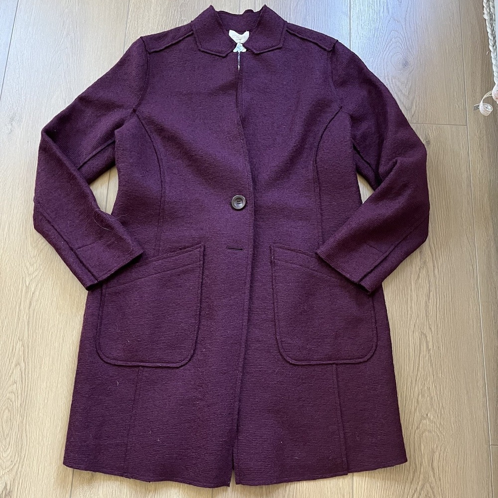 Chico's Womens Jacket Boiled Wool Blend  Blazer Size 1  Plum Mandarin Collar